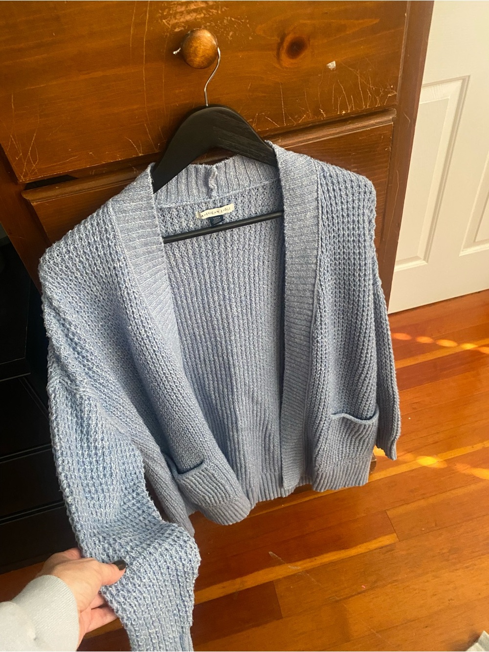 American Eagle Outfitters Light Blue Open-Front Cardigan